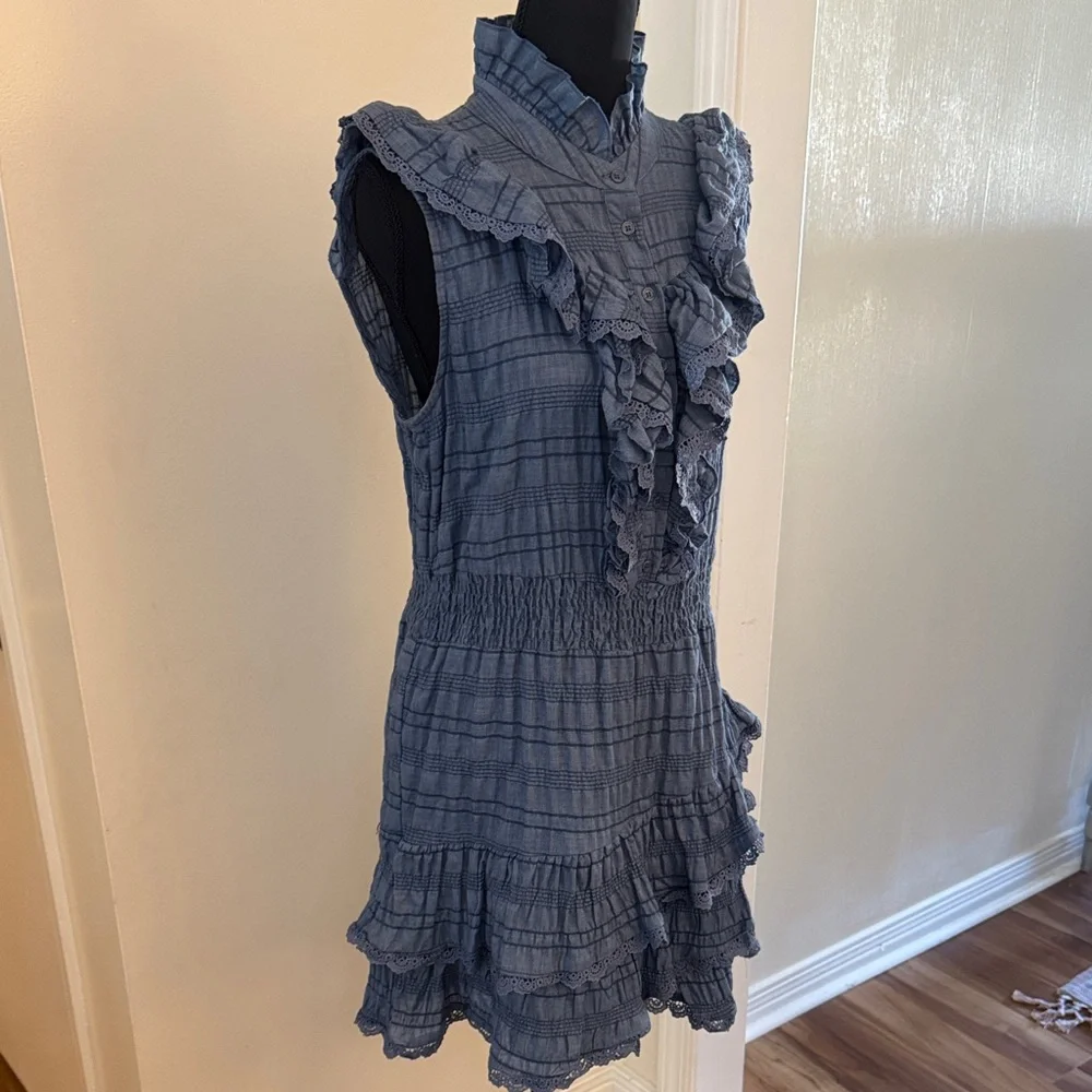 Blue Ruffled Sleeveless Dress - Picture 2 of 7